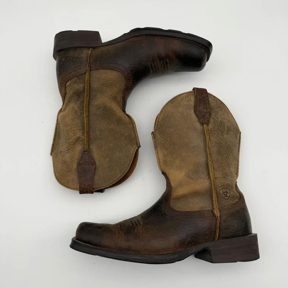 ARIAT Rambler Western Boots Mens 8D Brown Leather Distressed Square Toe Cowboy
